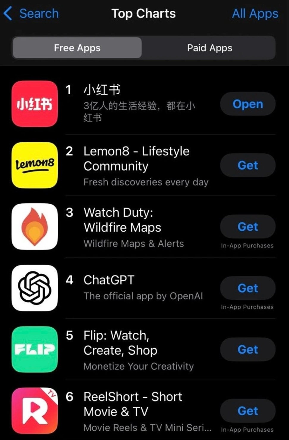 Screenshot of app download ranking in the U.S.