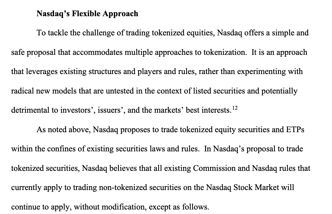 Nasdaq stated that, in response to the challenges of tokenized stock trading, it has provided a simple and secure solution that is compatible with multiple types of tokenization. Source: SEC official website